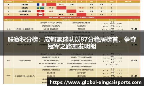 联赛积分榜：成都篮球队以87分稳居榜首，争夺冠军之路愈发明朗